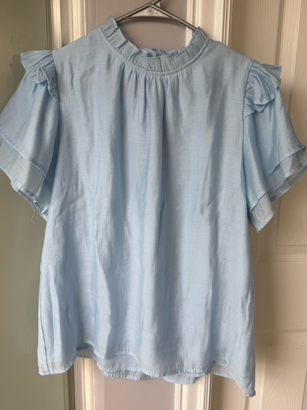 entro Light Blue Ruffle Sleeve Blouse